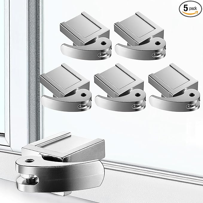 5 Pack Window Locks, Diecast Durable Design, Compatible with Horizontal and Vertical Window, Fit 1/16 inch(0.16cm) up to Wide Rail Easy Installation, Enhanced Safety (Silver)