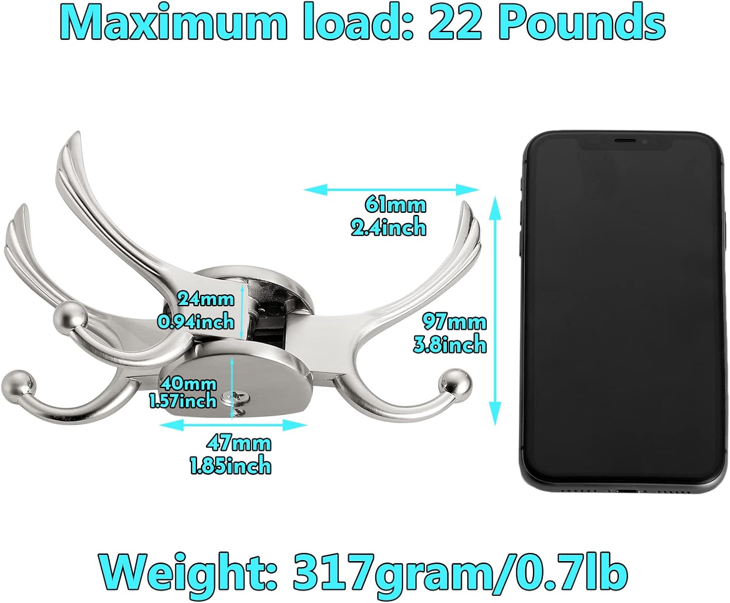 Swivel Coat Hook 2 Pack Heavy Duty Space Saving Towel Rope Hook Wall Mount Triple Swing Arms for RV Bathroom Kitchen Garage,Brushed Nickel