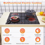 Karinear Drop-in 4 Burner Electric Cooktop 24 Inch Radiant Cooktop, Electric Stove Top with Residual Heat Indicator, Child Safety Lock, Timer, 220-240V, 6000W, Hard Wire(No Plug)