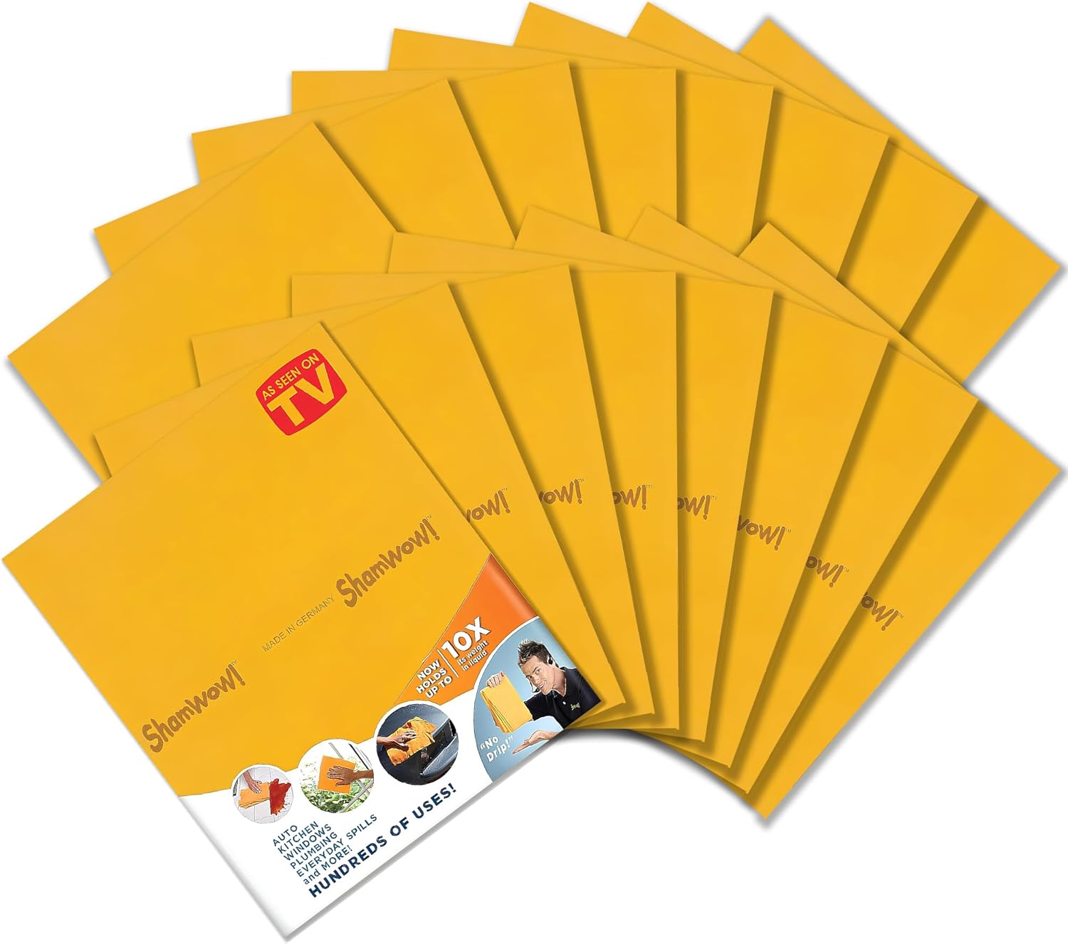 ShamWow Original Super Absorbent Multi-Purpose Cleaning Shammy Chamois Towel Cloth - Holds 10X its Weight in Liquid - Machine Washable - Will Not Scratch (16 Pack, Orange)