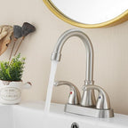 Brushed Nickel Bathroom Sink Faucet 4 Inch Faucet 2 Handle with Pop-up Drain Stopper and Supply Hoses(Set of 2)