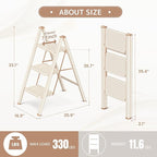 GameGem 3 Step Ladder Folding Step Stool with Wide Anti-Slip Pedal, 330LBS Capacity, Lightweight Portable Stepladder for Home and Kitchen Use, Cream Chocolate
