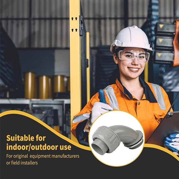 Conduit Connectors, 1-1/2 Inch Liquid Tight Connector NPT Non-Metallic for PVC Electrical Flexible Conduit Fittings, 90 Degree, UL Listed for Home Outdoor Tubes Tools, Grey (5-Pack)