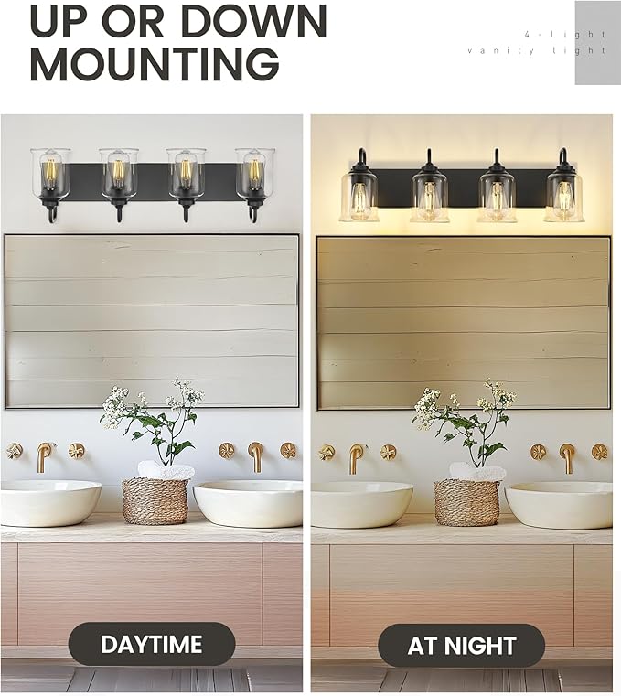 zeyu Modern Bathroom Light Fixtures, 4 Light Vanity Lighting, 28.5' Bathroom Mirror Wall Light, Matte Black Finish with Clear Glass Shade, ZSL72B-4W BK
