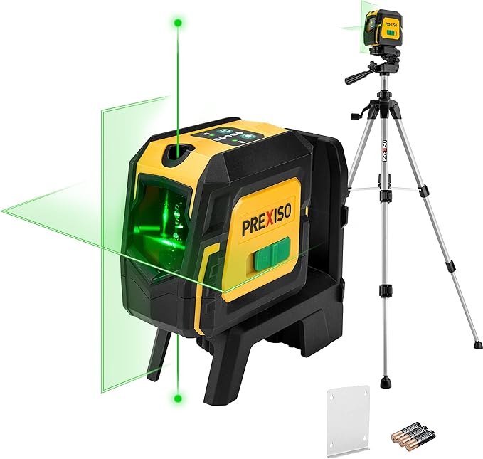PREXISO Laser Level with Tripod & 2 Plumb Dots - 100 Ft Green Point Laser Level Self Leveling - Plumb Spot Alignment Cross Laser Line Tool for Construction, Ceiling, Floor Tile with Magnetic Base