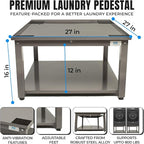 Washer and Dryer Pedestals - 27" W, 16" H, Gray Steel Universal Fit with Major Brands, Leak-Proof Laundry Pedestal with Drain Pan & Hose, Washer and Dryer Stand for Back Pain Relief, 800 lbs Capacity