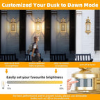 Gold Motion Sensor Outdoor Light Fixtures Dusk to Dawn, 19 Inch Enclosed Bottom Anti-Rust Aluminum Large Outside Wall Lanterns for House Brass Exterior Light Outdoor Sconces for Patio