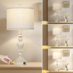 27" Farmhouse Table Lamps Set of 2, Vintage Bedside Lamps with USB A+C Charging Ports, 3-Way Dimmable Touch Control Traditional Nightstand Lamp for Living Room Beige (Bulbs Included)