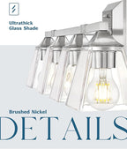 Brushed Nickel Bathroom Vanity Light, HWH 4-Light Vanity Light Fixture Modern Vanity Wall Sconce Lamp Over Mirror with Square Glass Shade, 5HY68B-4W BN