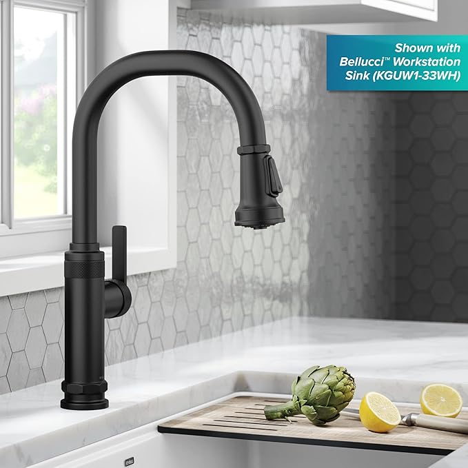 KRAUS Allyn Industrial Pull-Down Single Handle Kitchen Faucet in Matte Black, KPF-4102MB