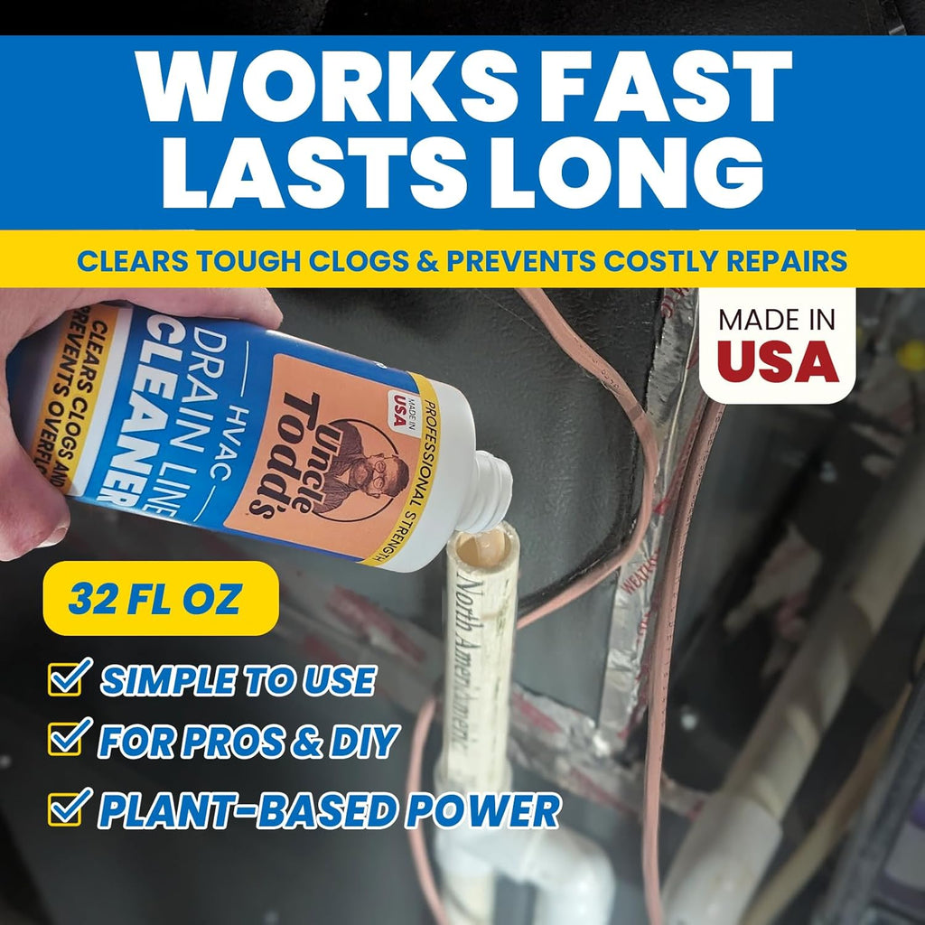 Uncle Todd's HVAC Drain Line Cleaner – 16 Months Supply Bleach-Free, Fast-Acting, Long-Lasting AC Drain Line Solution for Tough Clogs & Buildup