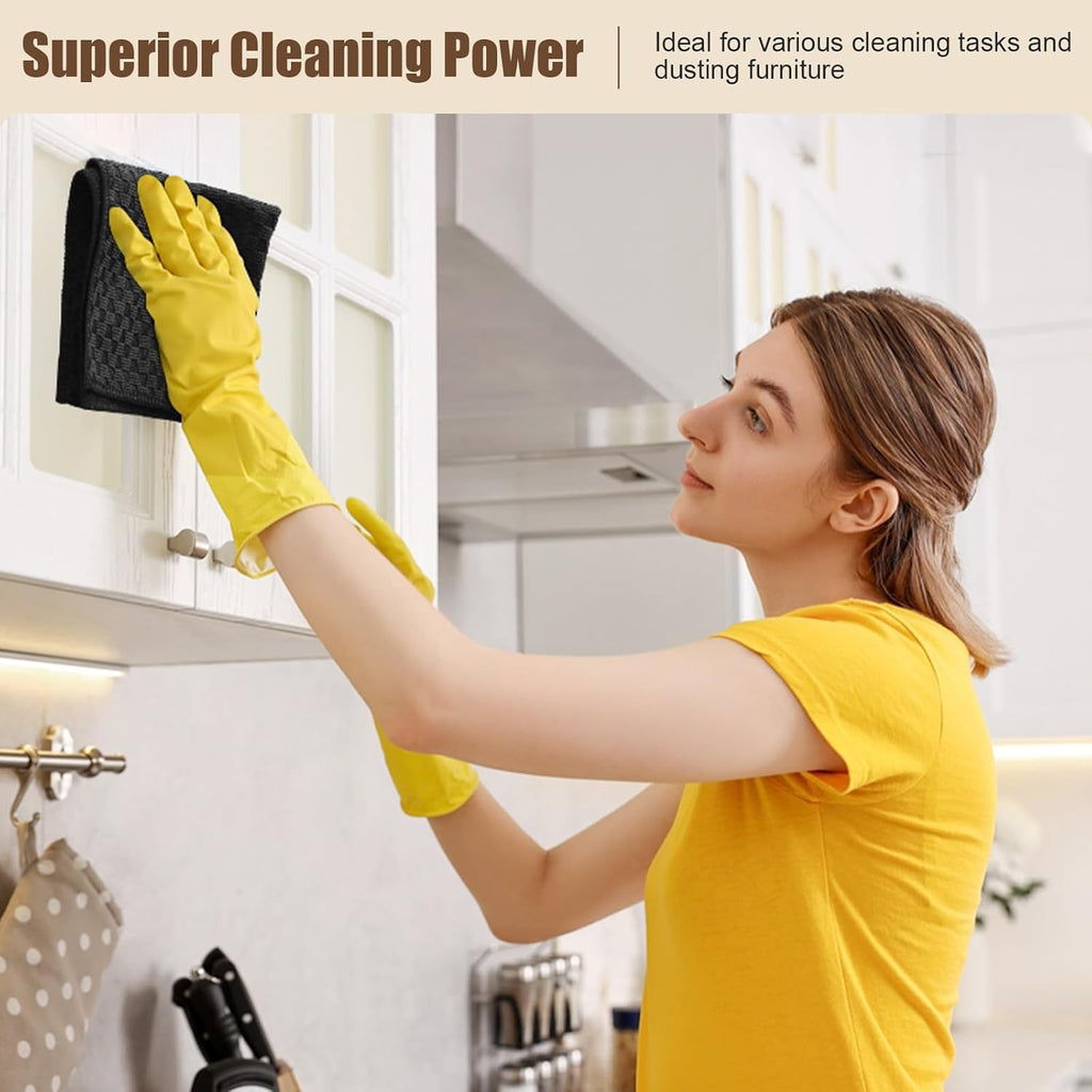 Kitinjoy Microfiber Cleaning Cloth, 12 Pack Soft and No Lint Microfiber Towels Cleaning Supplies, Absorbent Fast Drying Cleaning Rags for Housekeeping, Kitchen, Window, 12 x12 Inches, Black
