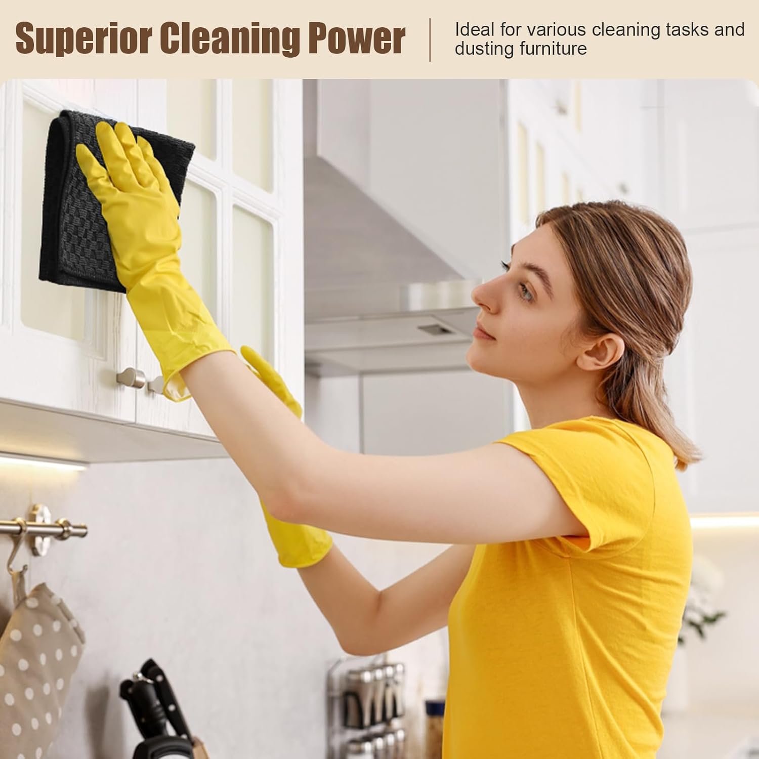 Kitinjoy Microfiber Cleaning Cloth, 12 Pack Soft and No Lint Microfiber Towels Cleaning Supplies, Absorbent Fast Drying Cleaning Rags for Housekeeping, Kitchen, Window, 12 x12 Inches, Black