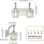 Modern Bathroom Vanity Light, 2-Light Chrome Wall Sconce with Crystal Accents, Over Mirror Bathroom Lighting Fixture, 13.77" Long Dimmable Vanity Lamp for Makeup, Easy Installation