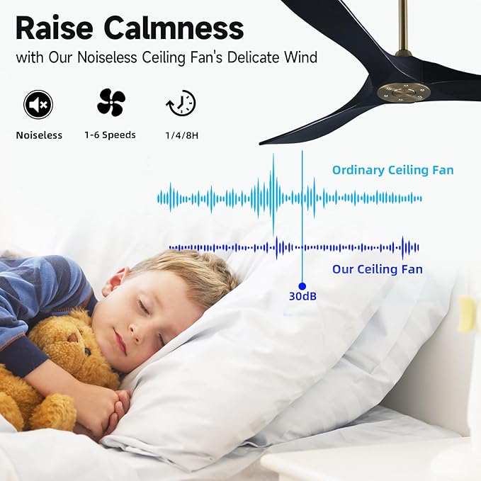 60" Gold and Black Ceiling Fan with Remote Control, Rustic Ceiling Fan without Lights for Indoor/Outdoor - Modern Design, Powerful Airflow, Silent Operation