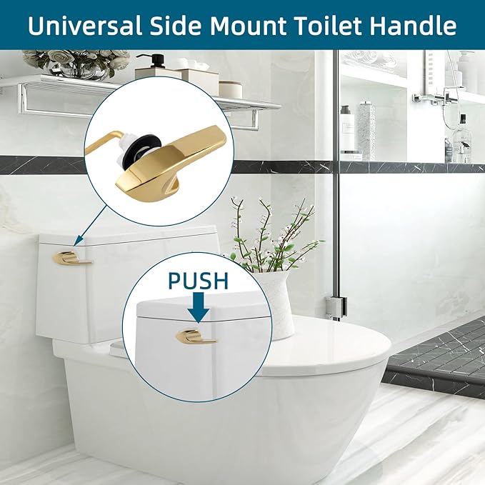 2Pack Universal Side Mount Toilet Handle Replacement Kit Compatible with Kohler K-GP30324-CP/Glacier Bay Toilet with Flapper Chains, Metal Toilet Flusher Lever, Shiny Gold