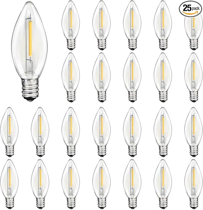 C26 LED Replacement Bulbs, 25 Pack Electric Candle Lamp Light Bulbs, E12 Candelabra Bulb for Window Candles, Chandeliers, Ceiling Fan, Night Light, 2700K Warm White