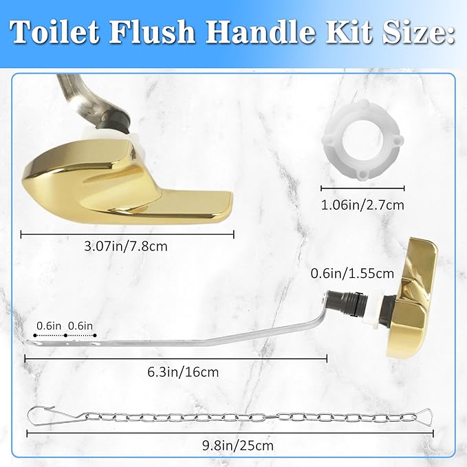 Toilet Handle Replacement Kit, Universal Side Mount Toilet Tank Flush Lever with Stainless Steel Flapper Chains Compatible with Kohler K-87115 Trip Lever, Polished/Shiny Gold