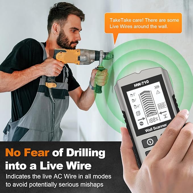 Stud Finder Wall Scanner 5-in-1 Upgraded Chip FOGZUVR: Wall Detector Detect Wood/Metal/AC Wire/Pipe, Wire finder LCD Display & Audio Alarm for Edge/Center Precision, Sky Silver(Without 9V Batteries)