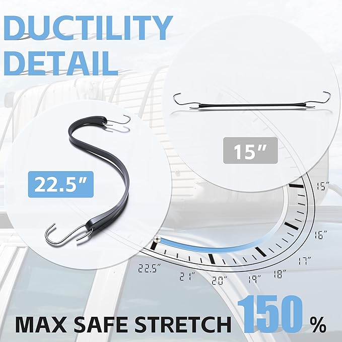 KJE 10Pack (10'', 15", 21", 31") Rubber Bungee Cords with S Hooks - Heavy Duty Black Bungee Straps, EPDM - Load 180 lbs, Outdoor Tie Downs, Securing Tarps & Canvases & Cargo in Cold Hot Climates