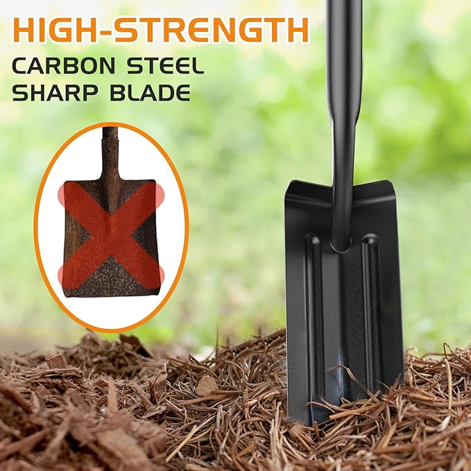 Trench Shovel for Digging, 4-Inch Trenching Spade with Orange Fiberglass Handle, Narrow Trenching Shovel for Digging, Gardening, and Landscaping, 56 inches