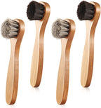 4 Pcs Horsehair Shine Shoes Brush Kit Polish Dauber Applicators Cleaning Leather Shoes Boots Care Brushes Suede Cleaner Brush with Microfiber Shoe Cloth(Wooden Handle B)