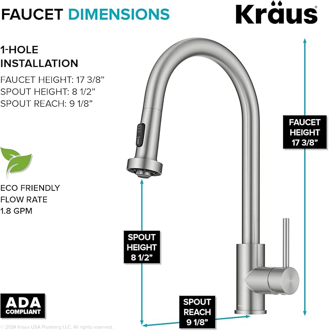 KRAUS Bolden Motion Sensor Single Handle Pull Down Touchless Kitchen Faucet in Spot-Free Stainless Steel, KSF-1616SFS