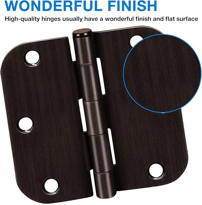 18 Pack Oil Rubbed Bronze Door Hinges 3.5" x 3 1/2 Inch Black Brushed Interior Hinge Rounded 5/8" Radius Corner 3 ½"Iron Residential Standard Bedroom Bifold Single Double Doors Hardware Kit