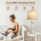 28'' Washed White Table Lamp for Bedroom Nightstand, Vintage Bedside Lamp with USB A+C Port, Farmhouse Desk Lamp with Linen Shade Set of 2, Traditional Nightstand Lamp, Rocker Switch,Bulb Included