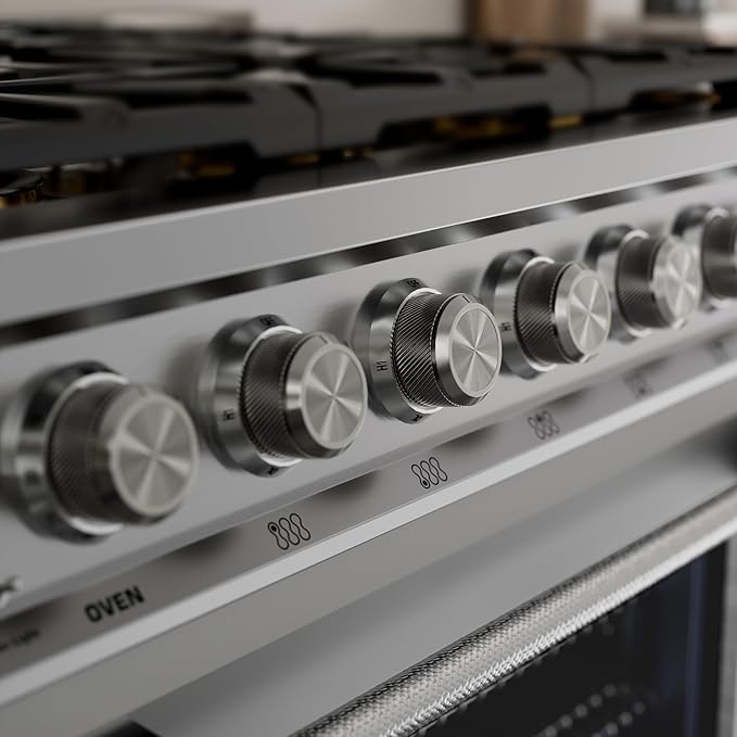 Empava 36 Inch Pro Gas Range with True Convection Oven, 6 Sealed Burners (4x25K + 2x18K BTU), Premium Porcelain Cooktop (Easy to Clean), Stainless Steel Construction, LP Kit Included, ETL Certified