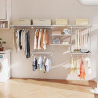 Giantex Closet Organizer System, Wall-mounted Custom Closet Kit w/Adjustable Storage Shelves, Wardrobe Clothes Rack w/Hanging Rods, Perfect for Coats, Pillows, Blanket (White, 98.5"x13.5"x48)