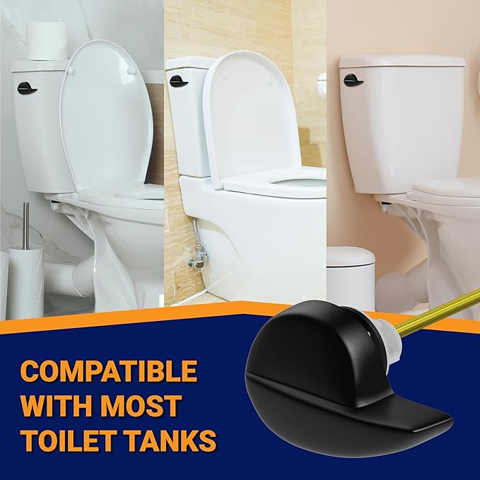 Universal Toilet Handle Lever Replacement - Toilet Flusher Replacement, Side Mount Toilet Tank Lever Fits Most Toilet Tanks - Efficient and Easy to Install Toilet Handle Replacement - Black Finish