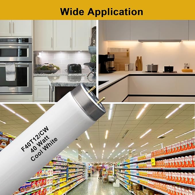 F40T12 48 inch luorescent Bulbs,T12 4 Foot Linear Fluorescent Tube,40 watts,2600 lumens,4100K Cool White,Replacement Tubes for Sylvania 21371 F40CWX,Philips 423129 F40T12/CW(6 Pack)