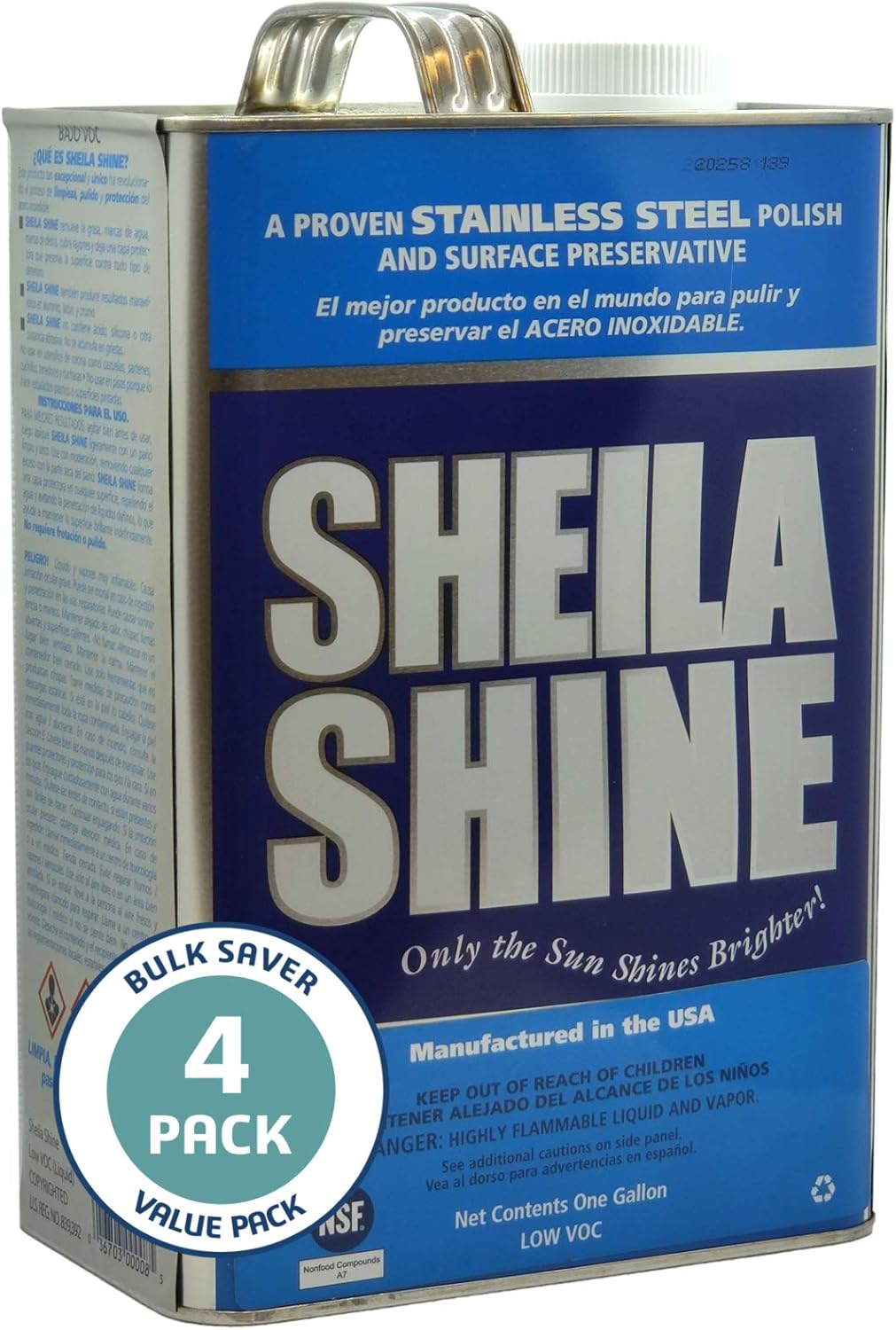 Sheila Shine 4 x 1 Gal. Can Low Voc Stainless Steel Cleaner and Polish, Protects Household Kitchen Surface, Removes Grease & Residue Marks, Stainless Steel Cleaner for Appliances, Fridge, Oven & Sinks