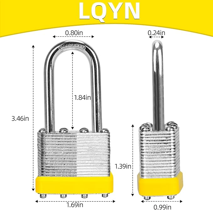 Padlocks with Same Key, LQYN 24 Pcs Laminated Keyed Padlock (1-9/16", 40mm), Keyed Alike Locks, Long Shackle, for Storage Locker, Hasp Latch, Toolbox, Sheds
