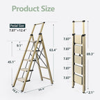 WOA WOA 5 Step Ladder for 10 Feet High Ceiling, Lightweight Foldable Ladder with Non-Slip Wide Pedals, Step Stool with Safe Handrail, Space Saving for Home, Kitchen, Indoor & Outdoor 300lbs - Gold