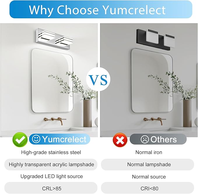 LED Vanity Light Bar 2 light Bathroom Mirror Light Fixtures Modern 12W Bath Lamps Over Mirror 14 Inch Bathroom Wall Lighting Fixtures Chrome Restroom Lights Fixtures over Sink Acrylic Vanity Sconces