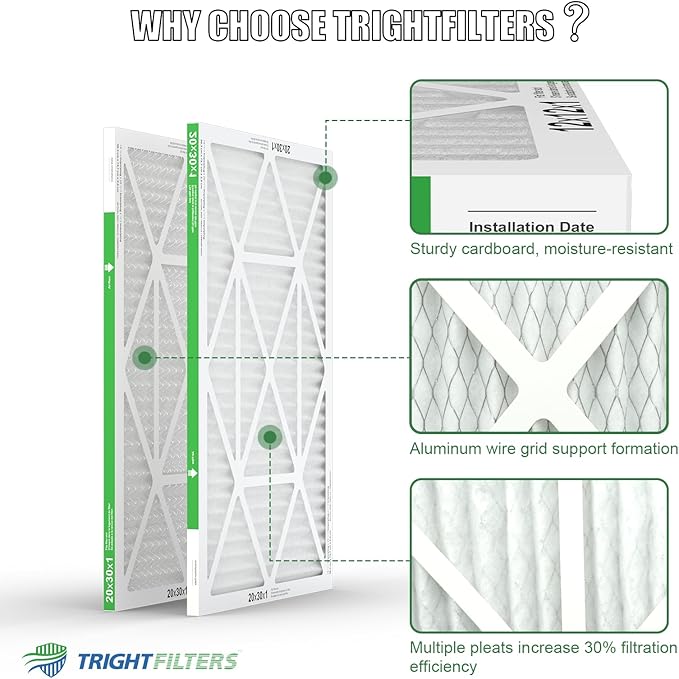 20x30x1 Air Filter 4 Pack, MERV 8 Pleated Dust Defense Air Filters Replacement Air Conditioner HVAC AC Furnace Filter, Durable and Lightweight