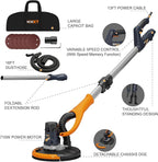 MAXXT Drywall Sander, Lightweight Popcorn Ceiling Removal Tool, 5 Variable Speed Foldable Telescopic Electric Drywall Sander, 800-1700RPM Vertical Power Ceiling Sander With 6pcs SandPapers, Bag