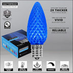 Wintergreen Lighting 25 Pack OptiCore C9 LED Blue Light Bulbs - Christmas Bulbs Replacement Premium Heavy Duty Polycarbonate Lens, E17 Base (Faceted)