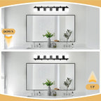 6-Light Black Bathroom Light Fixtures, E26 Base Vanity Lights for Bathroom Mirror Lamp with Milky White Square Glass Shade, Modern Wall Sconce Light Kitchen Light Fixtures Led Vanity