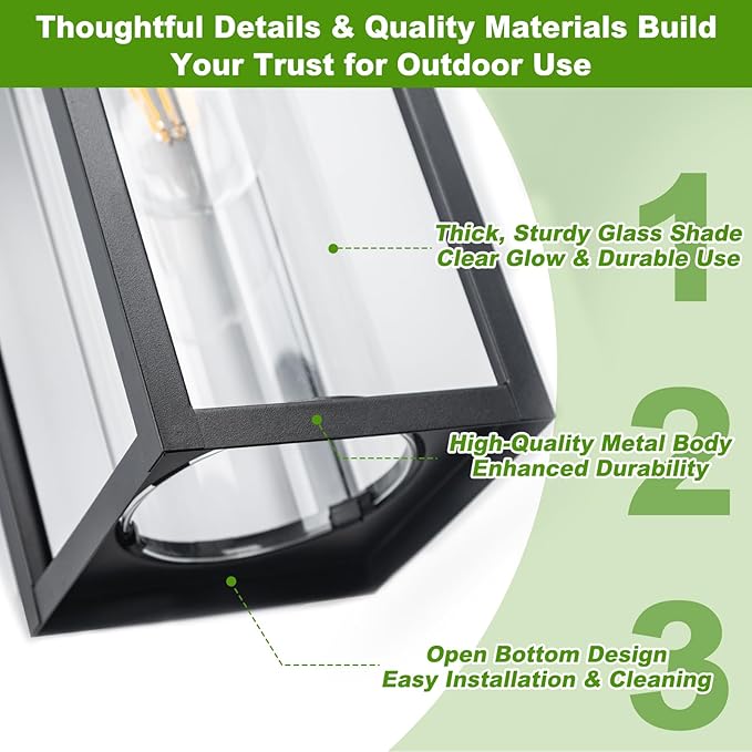 20inch Large Outdoor Wall Lights - 2 Packs Modern Black Exterior Light Fixture with Clear Glass Shade, Waterproof Porch Lighting for House, Farmhouse Sconces Lantern for Front Door, Garage