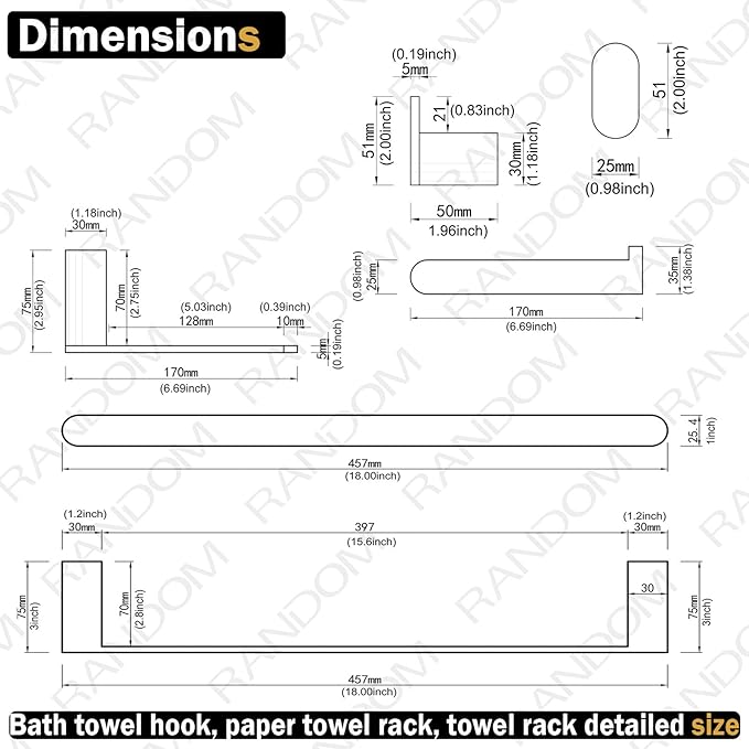 RANDOM Brushed Gold Bathroom Hardware Set Bathroom Towel Holder Set 4 Piece Include 18” Gold Towel Bar Toilet Paper Holder and 2 Towel Hooks Wall Mount Stainless Steel Brushed Gold Towel Bar Set