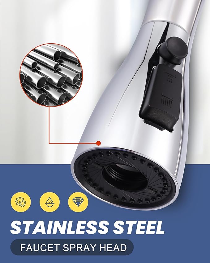 Metal Kitchen Faucet Head Replacement: 3-Function Pull Down Spray Nozzle with 9 Adapters, Sink Sprayer Replacement Compatible with Moen, Delta, Kohler, American Standard Faucets, Chrome