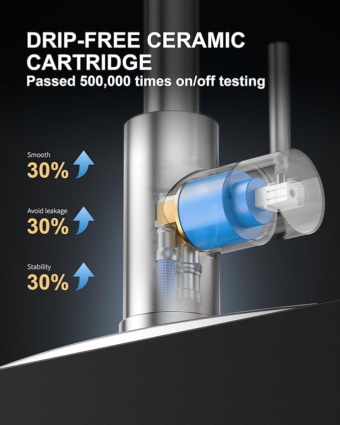 Brushed Nickel Kitchen Sink Faucet: Stainless Steel Kitchen Faucets with Soap Dispenser - 3-Function Single Handle Kitchen Faucets with Pull Down Sprayer for Farmhouse RV Laundry