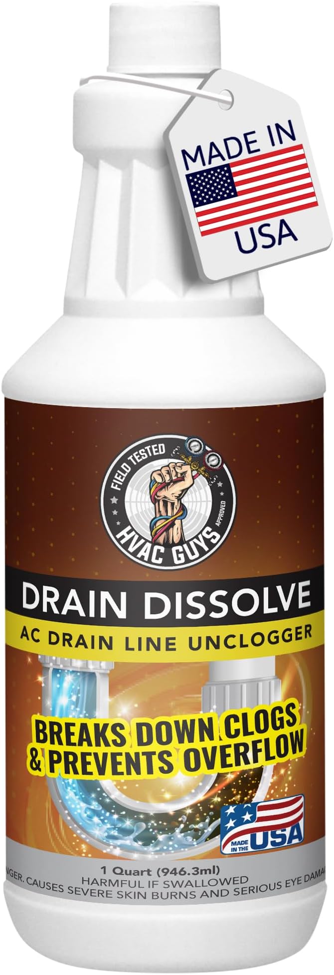 Drain Dissolve | AC Drain Line Cleaner & Unclogger | Heat-Activated Alkaline Gel Clears Hair, Grease, Gunk, 1 Quart (946.3 ml)
