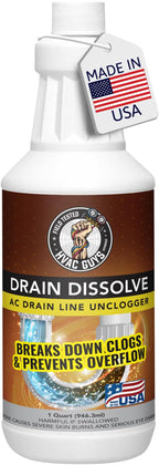 Drain Dissolve | AC Drain Line Cleaner & Unclogger | Heat-Activated Alkaline Gel Clears Hair, Grease, Gunk, 1 Quart (946.3 ml)