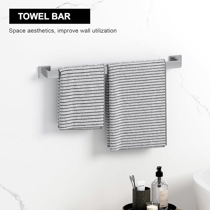 5-Pieces Brushed Nickel Bathroom Accessories Set, 23.6 Inch Bath Towel Bar Set, Stainless Steel Bathroom Hardware Set, Towel Racks for Bathroom Wall Mounted.