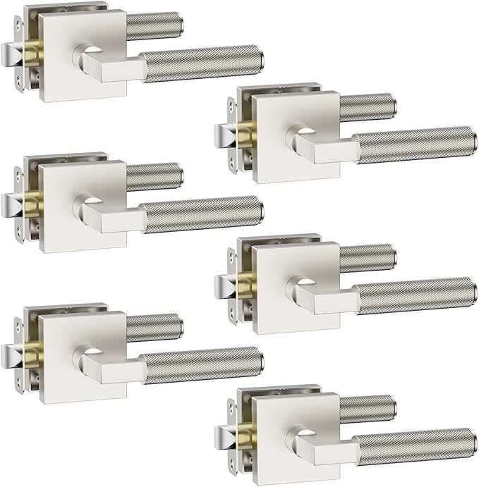 Asidrama 6 Pack Brushed Nickel Passage Door Handles, Door Lever with Door Knobs Indoor for Bedroom or Bathroom, Heavy Duty Door Handles Interior with Locks for Left Right Sided Doors