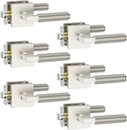 Asidrama 6 Pack Brushed Nickel Passage Door Handles, Door Lever with Door Knobs Indoor for Bedroom or Bathroom, Heavy Duty Door Handles Interior with Locks for Left Right Sided Doors